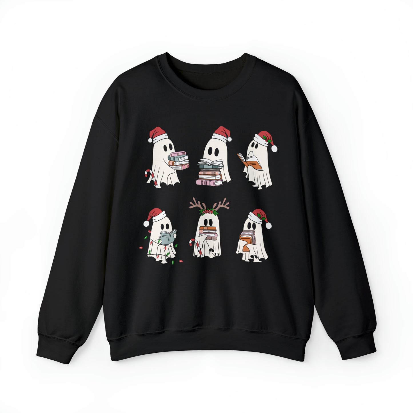 Santa Cute Ghost Reading Christmas Holiday Book Lover Unisex Sweatshirt