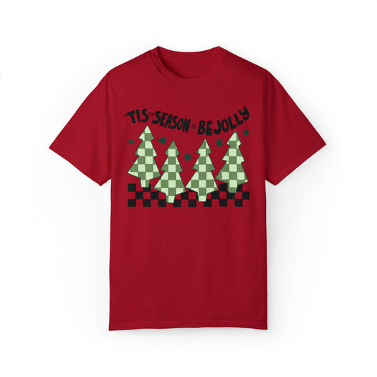 Tis The Season To Be Jolly Checkered Christmas Comfort Colors Unisex Garment-Dyed T-shirt