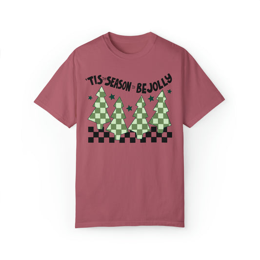 Tis The Season To Be Jolly Checkered Christmas Comfort Colors Unisex Garment-Dyed T-shirt