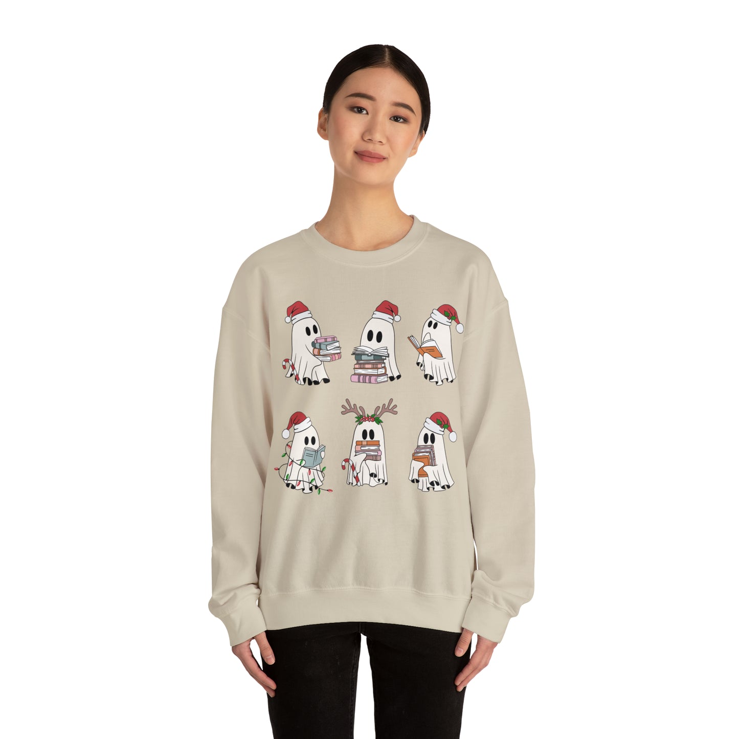 Santa Cute Ghost Reading Christmas Holiday Book Lover Unisex Sweatshirt