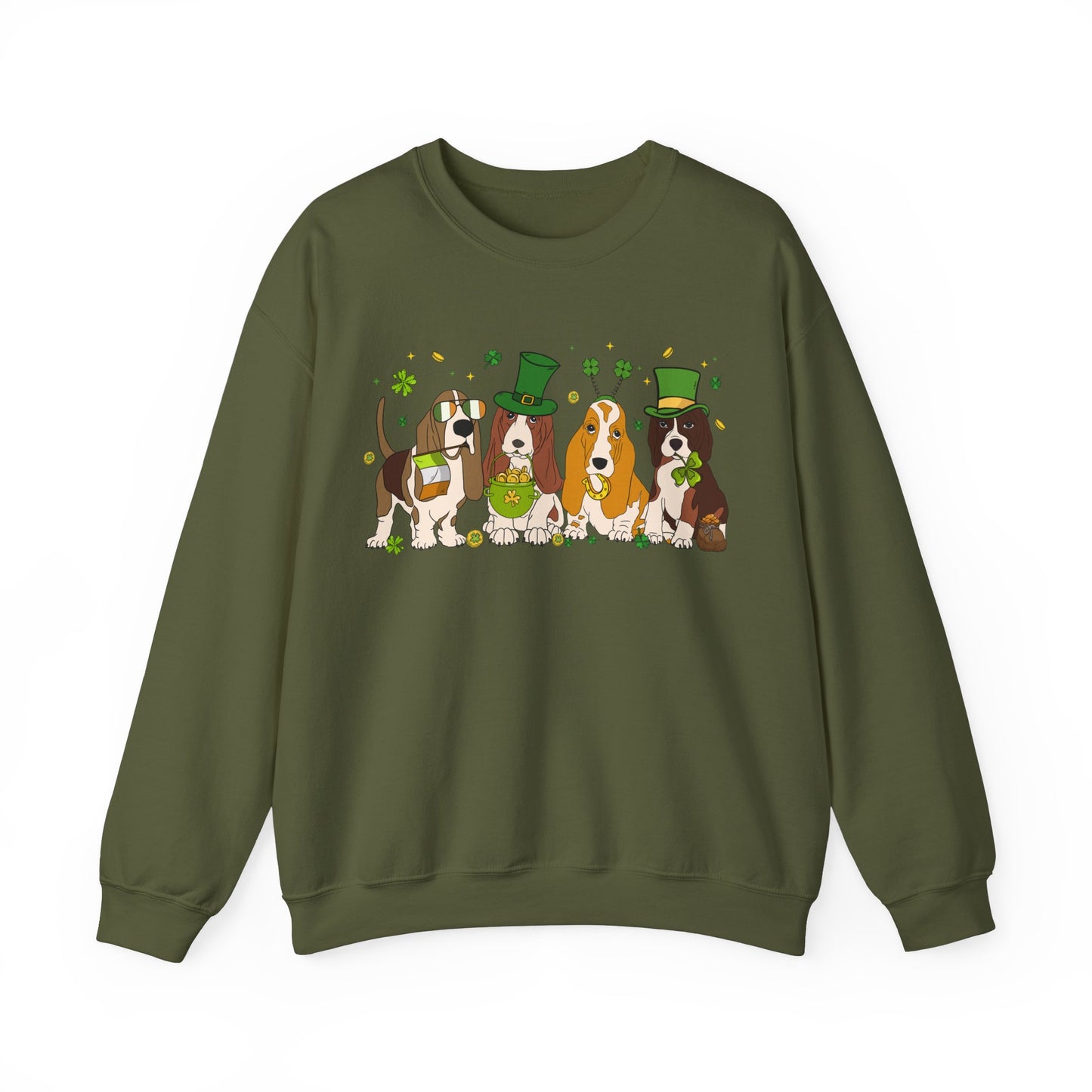 Basset Hound Lover St. Patrick's Day Unisex Crewneck Sweatshirt