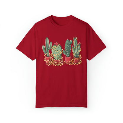 Cactus Christmas Lights Christmas Garment-Dyed T-shirt