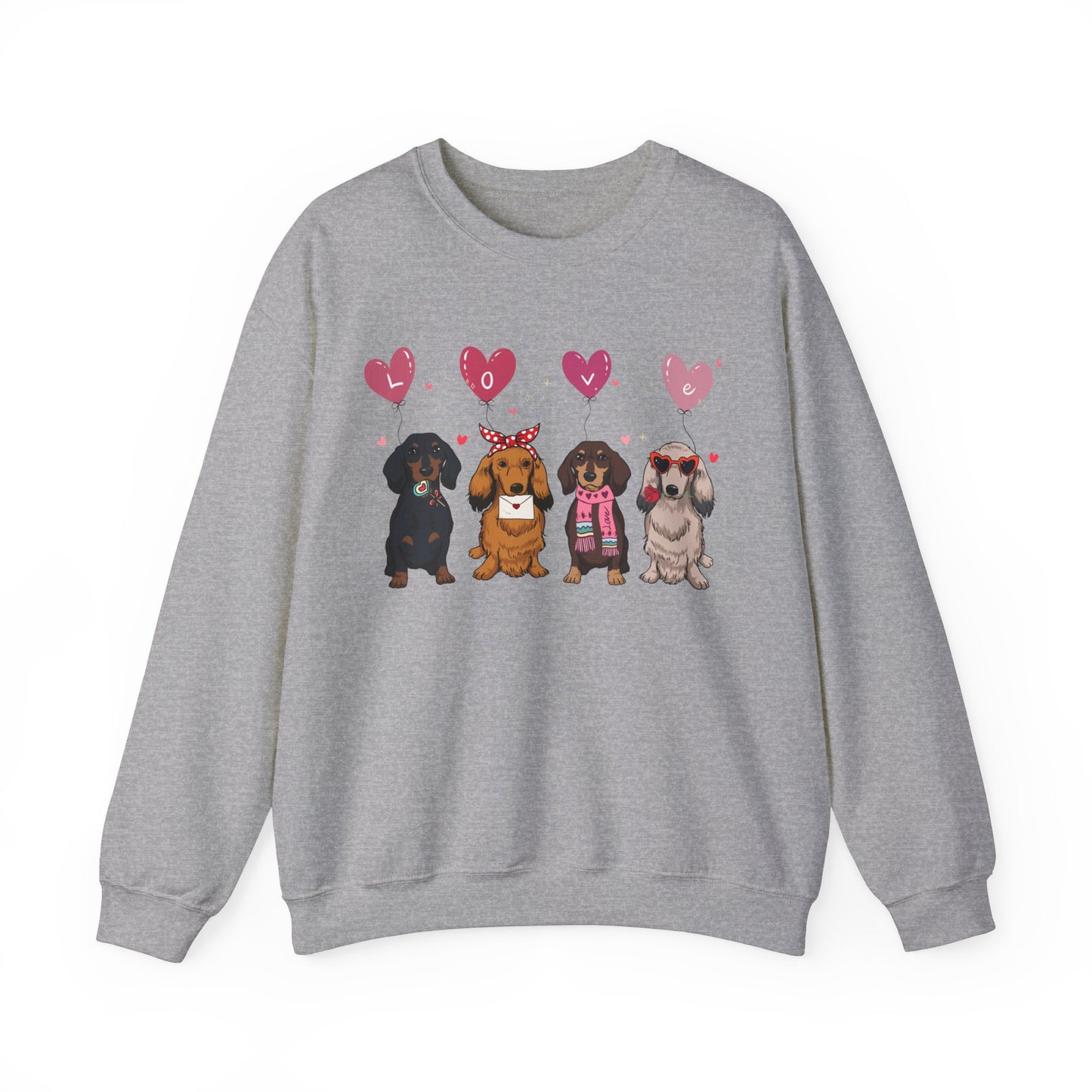 Dachshund Dog Lover Love Balloon Valentines Unisex Crewneck Sweatshirt