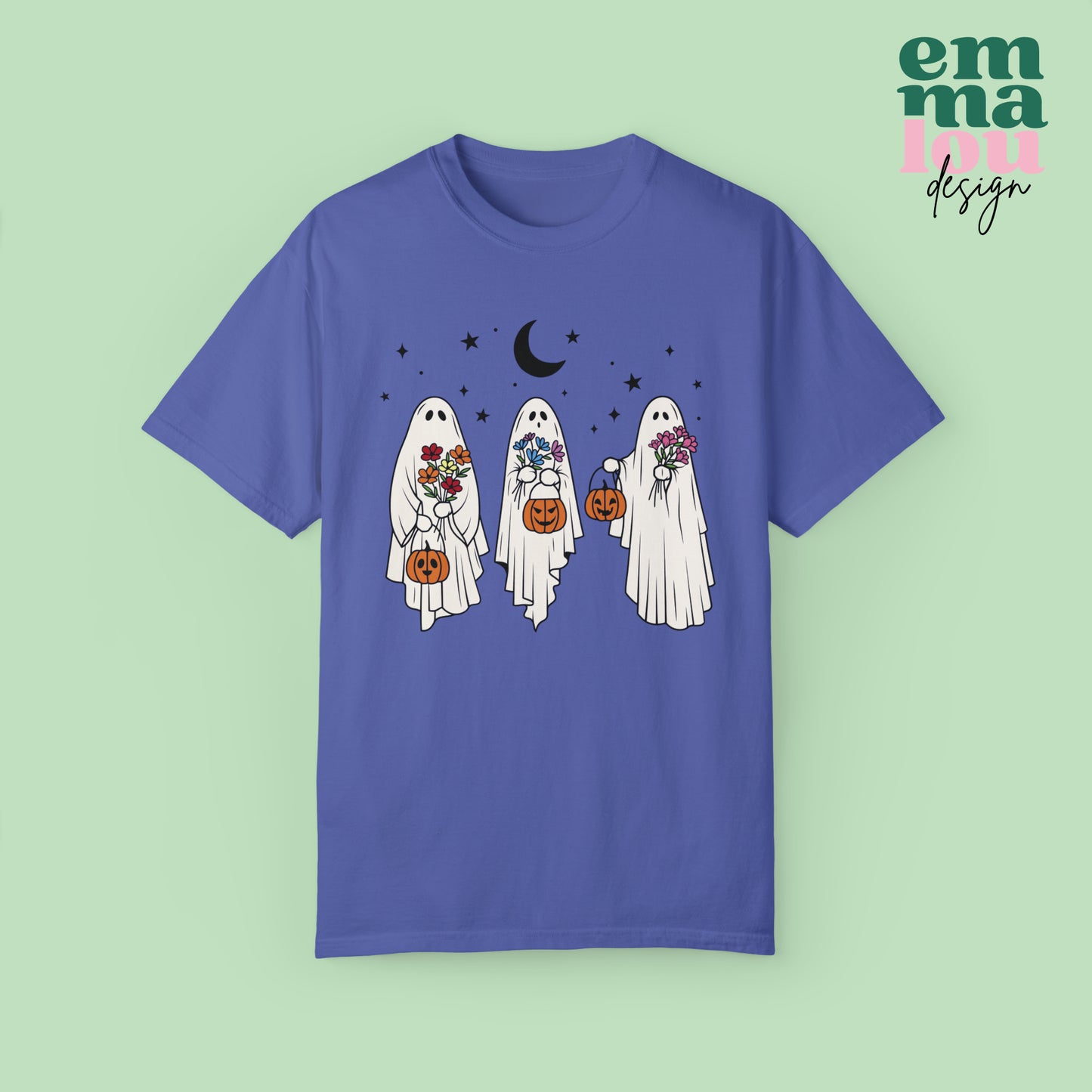 Boho Trick or Treating Ghosts holding Flowers and Pumpkins Comfort Colors Unisex Garment-Dyed T-shirt