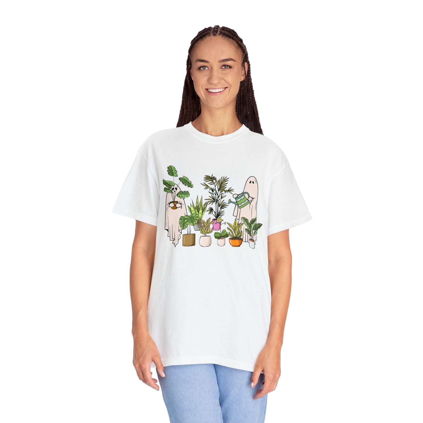 Ghostly Green Thumbs: Ghost Plant Lovers Watering House Plants Comfort Colors Unisex Garment-Dyed T-shirt