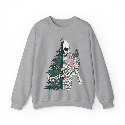 Sorta Merry Sorta Scary Christmas Tree Skeleton Holiday Unisex Sweatshirt