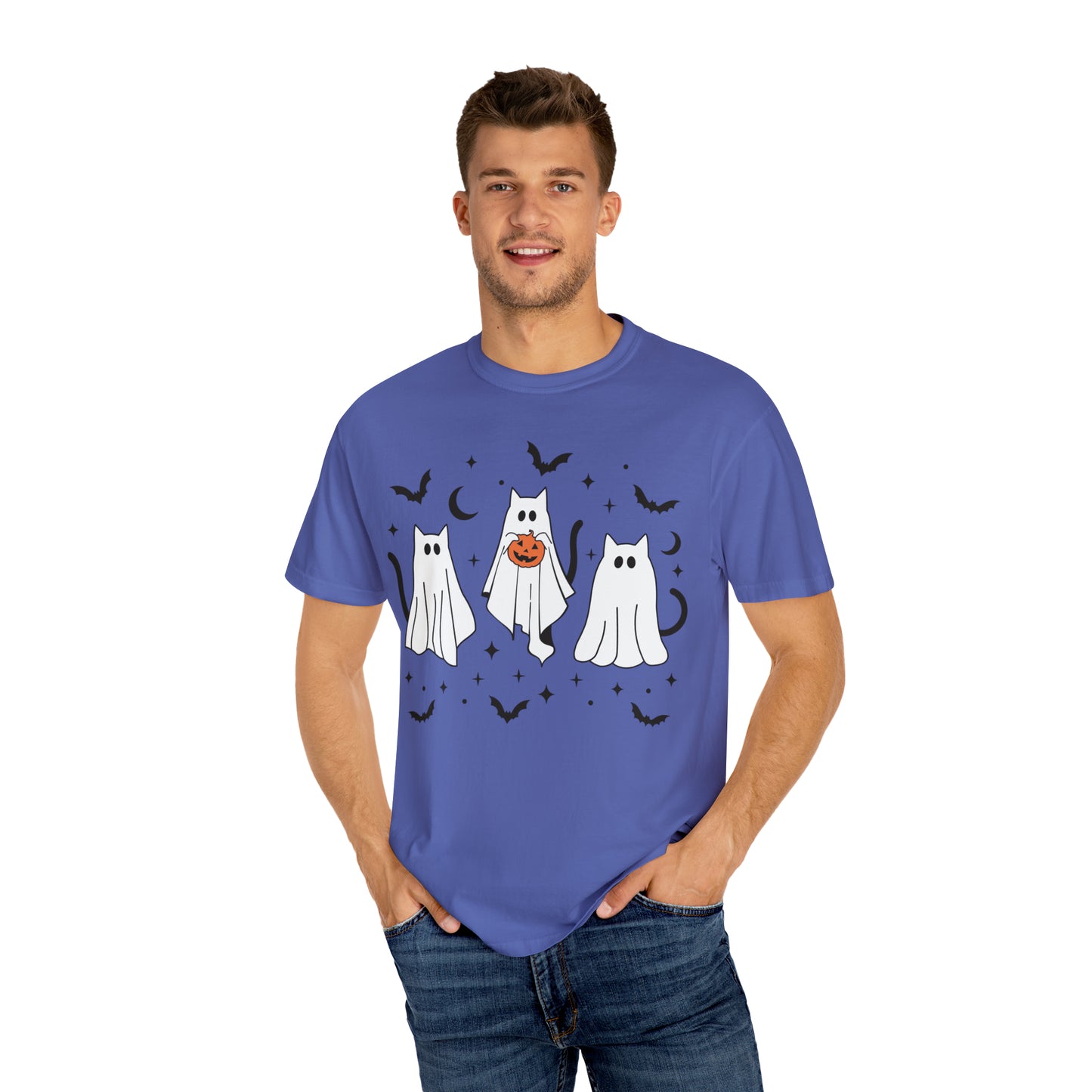 The Cats Dressed Up as Ghosts for Halloween to Trick or Treat  Comfort Colors Unisex Garment-Dyed T-shirt