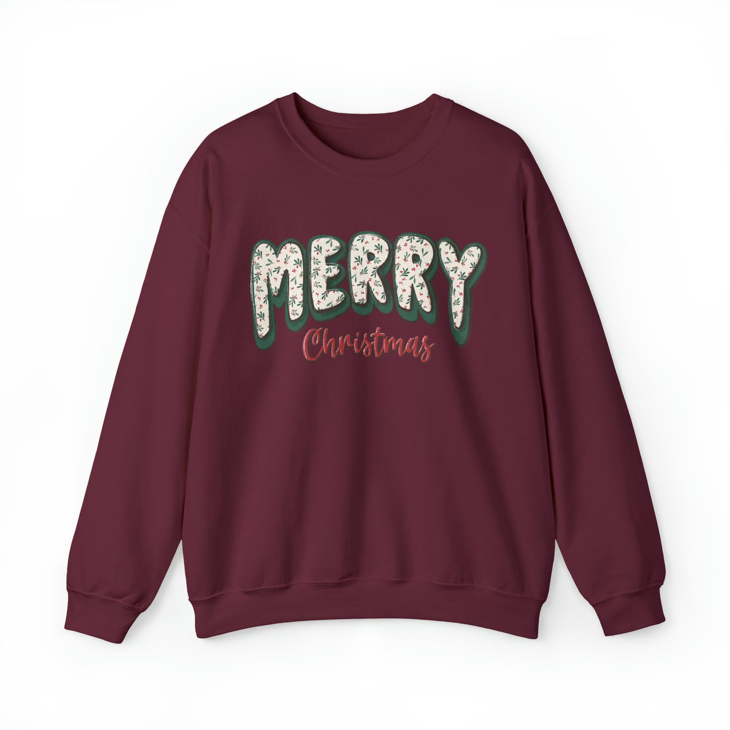 Merry Christmas Winter Floral Pattern Unisex Sweatshirt