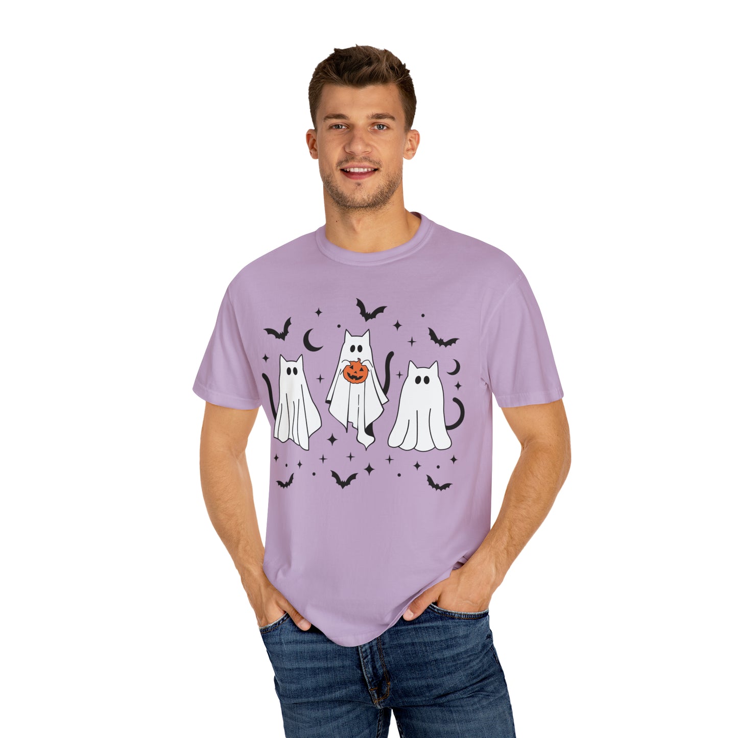 The Cats Dressed Up as Ghosts for Halloween to Trick or Treat  Comfort Colors Unisex Garment-Dyed T-shirt