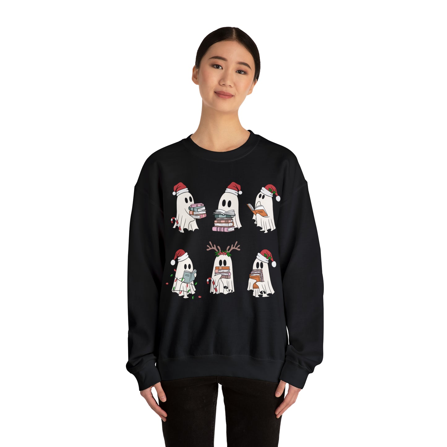 Santa Cute Ghost Reading Christmas Holiday Book Lover Unisex Sweatshirt