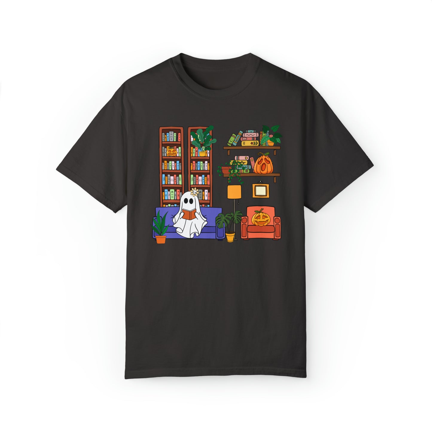 Vibrant Ghost Book Lover Reading Halloween Comfort Colors Unisex Garment-Dyed T-shirt