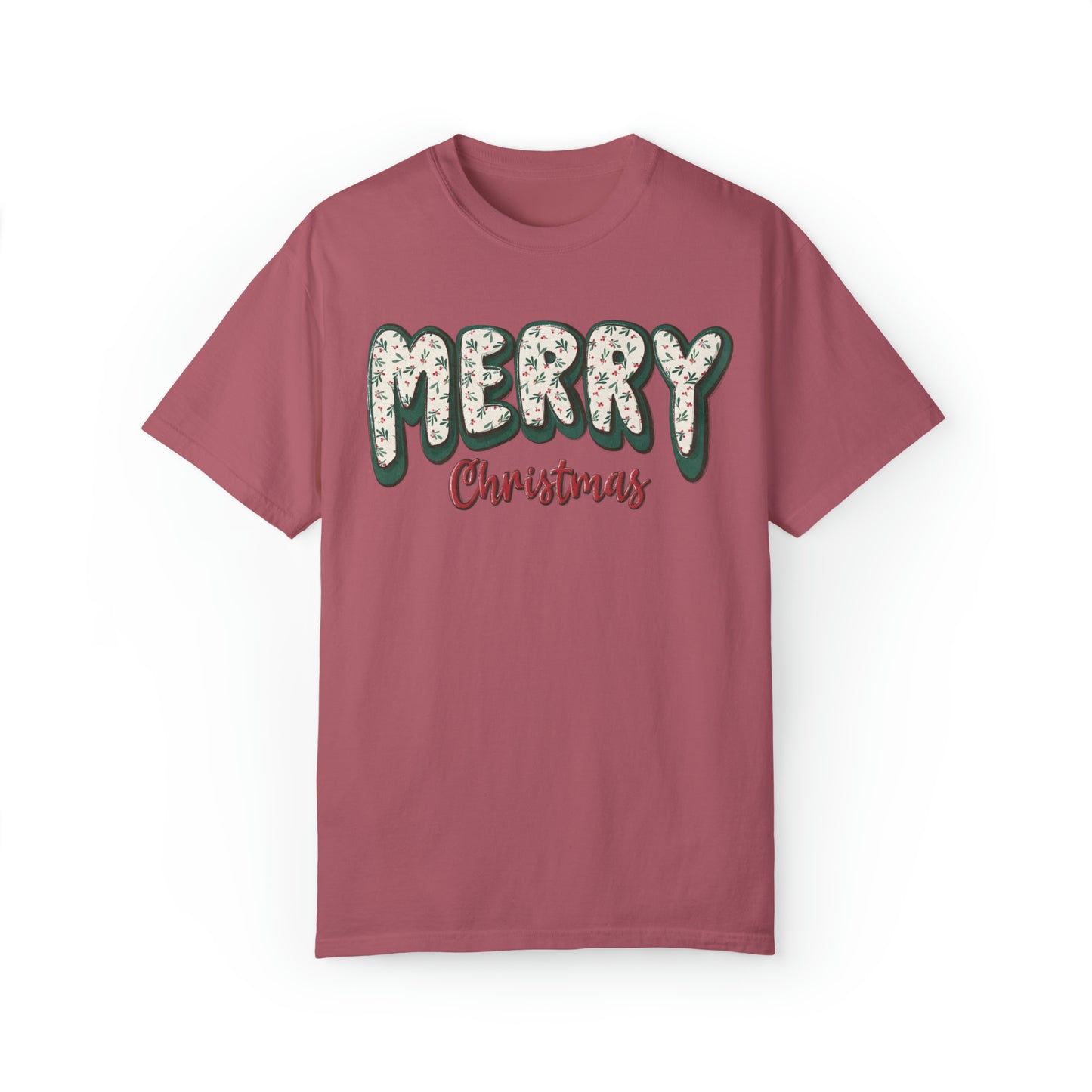 Merry Christmas Winter Floral Pattern Comfort Colors Unisex Garment-Dyed T-shirt