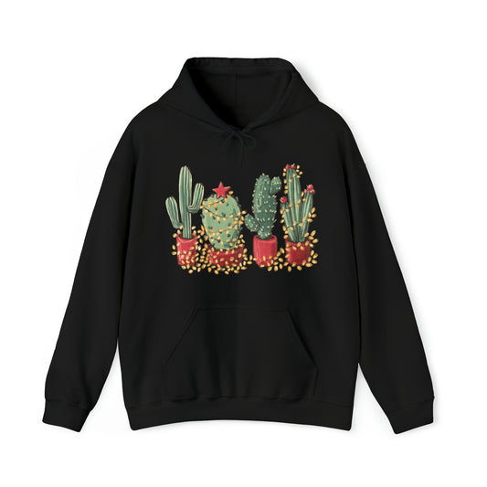 Cactus Christmas Lights Plant Lover Unisex Hooded Sweatshirt