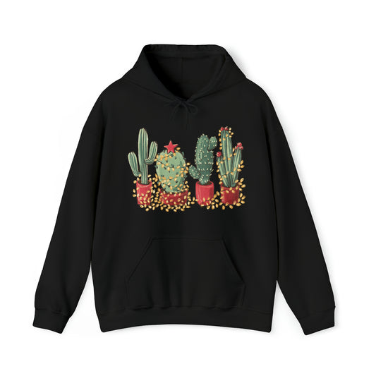 Cactus Christmas Lights Plant Lover Unisex Hooded Sweatshirt
