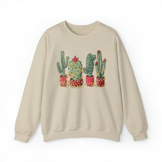 Cactus Christmas Lights Plant Lover Christmas Unisex Sweatshirt