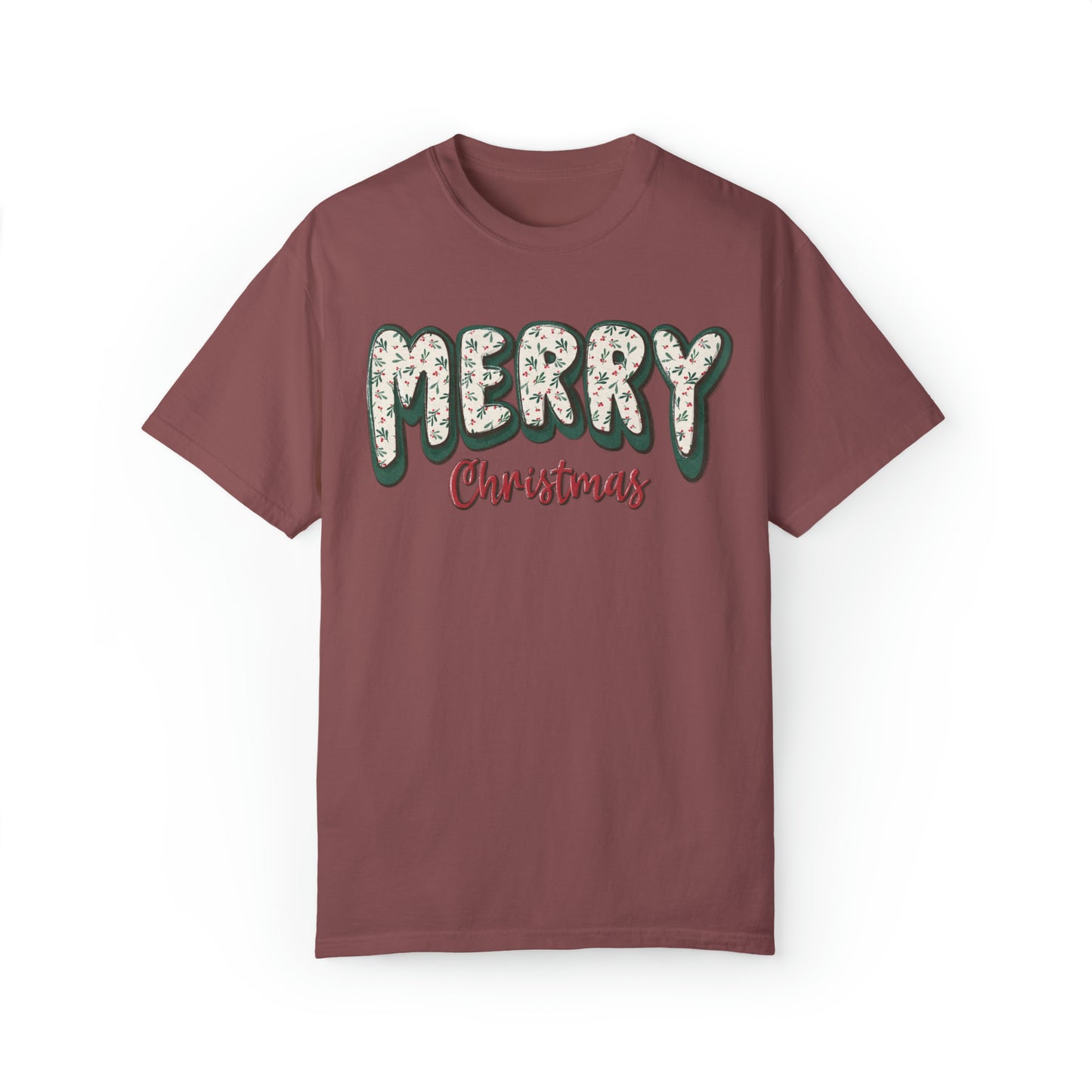 Merry Christmas Winter Floral Pattern Comfort Colors Unisex Garment-Dyed T-shirt