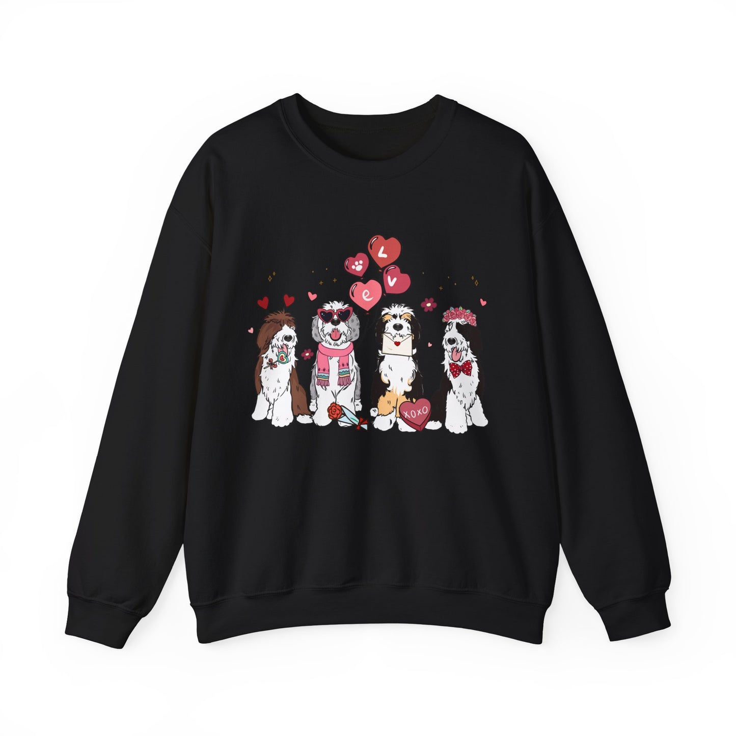 Sheepadoodle Dog Lover Love Balloon Valentines Unisex Crewneck Sweatshirt