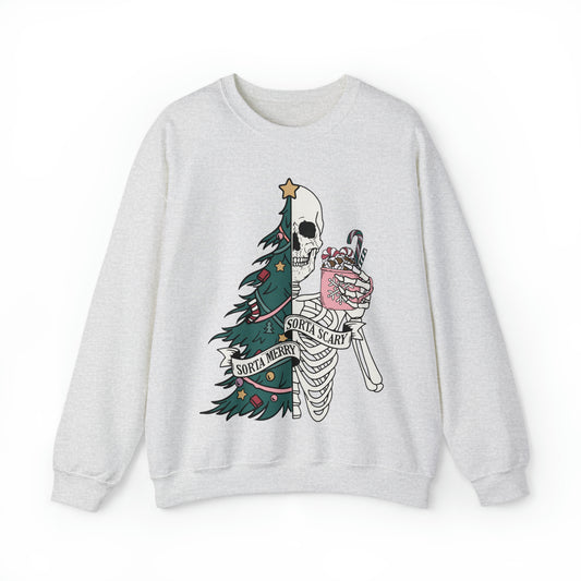 Sorta Merry Sorta Scary Christmas Tree Skeleton Holiday Unisex Sweatshirt