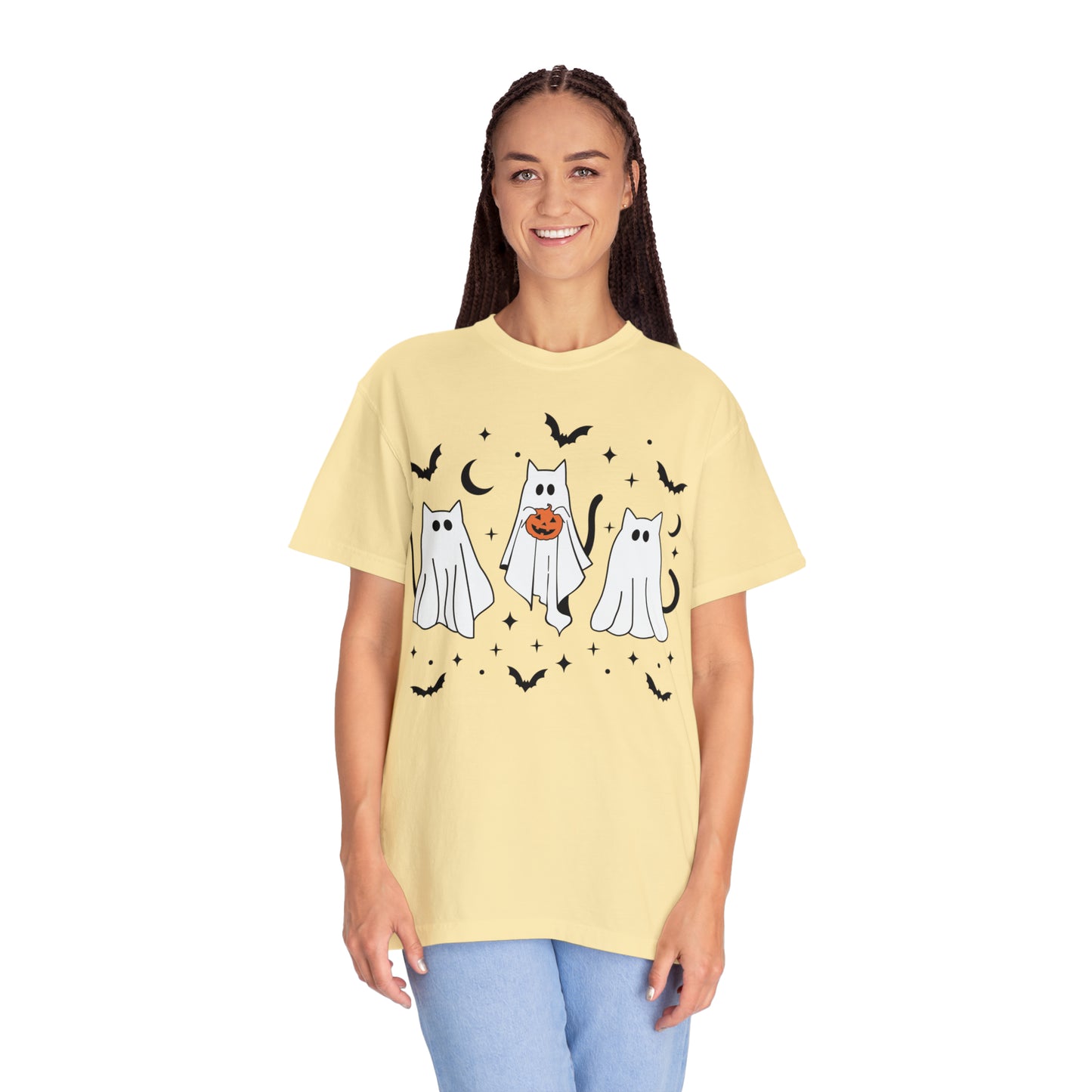 The Cats Dressed Up as Ghosts for Halloween to Trick or Treat  Comfort Colors Unisex Garment-Dyed T-shirt