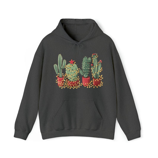 Cactus Christmas Lights Plant Lover Unisex Hooded Sweatshirt