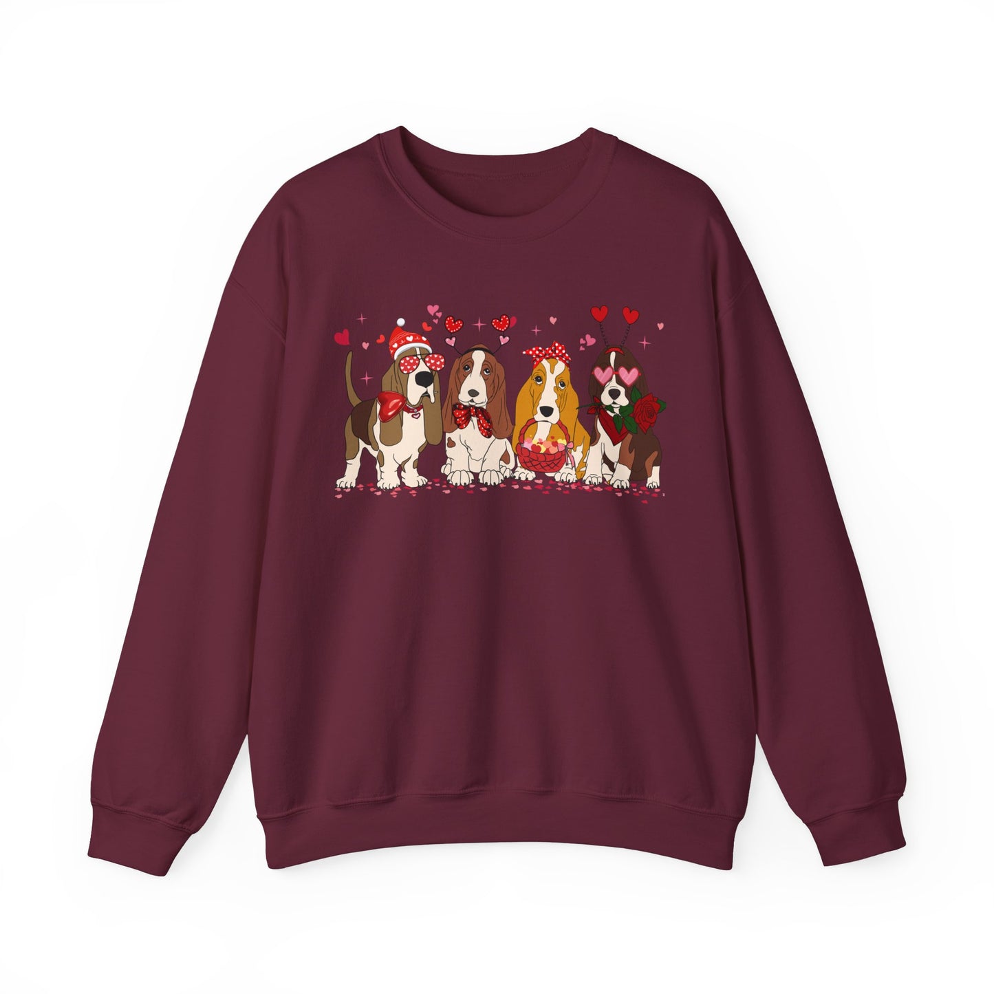 Basset Hound Dog Lover Valentines Unisex Crewneck Sweatshirt