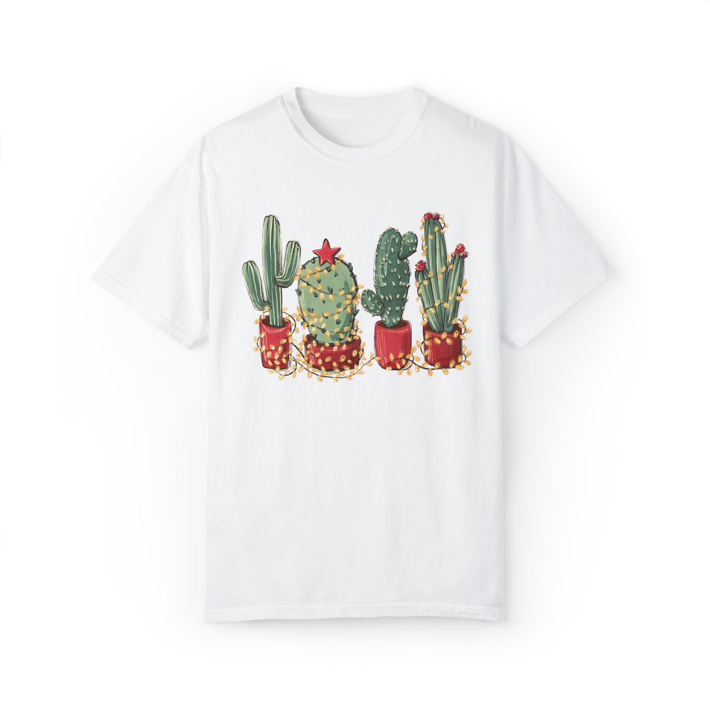 Cactus Christmas Lights Christmas Garment-Dyed T-shirt