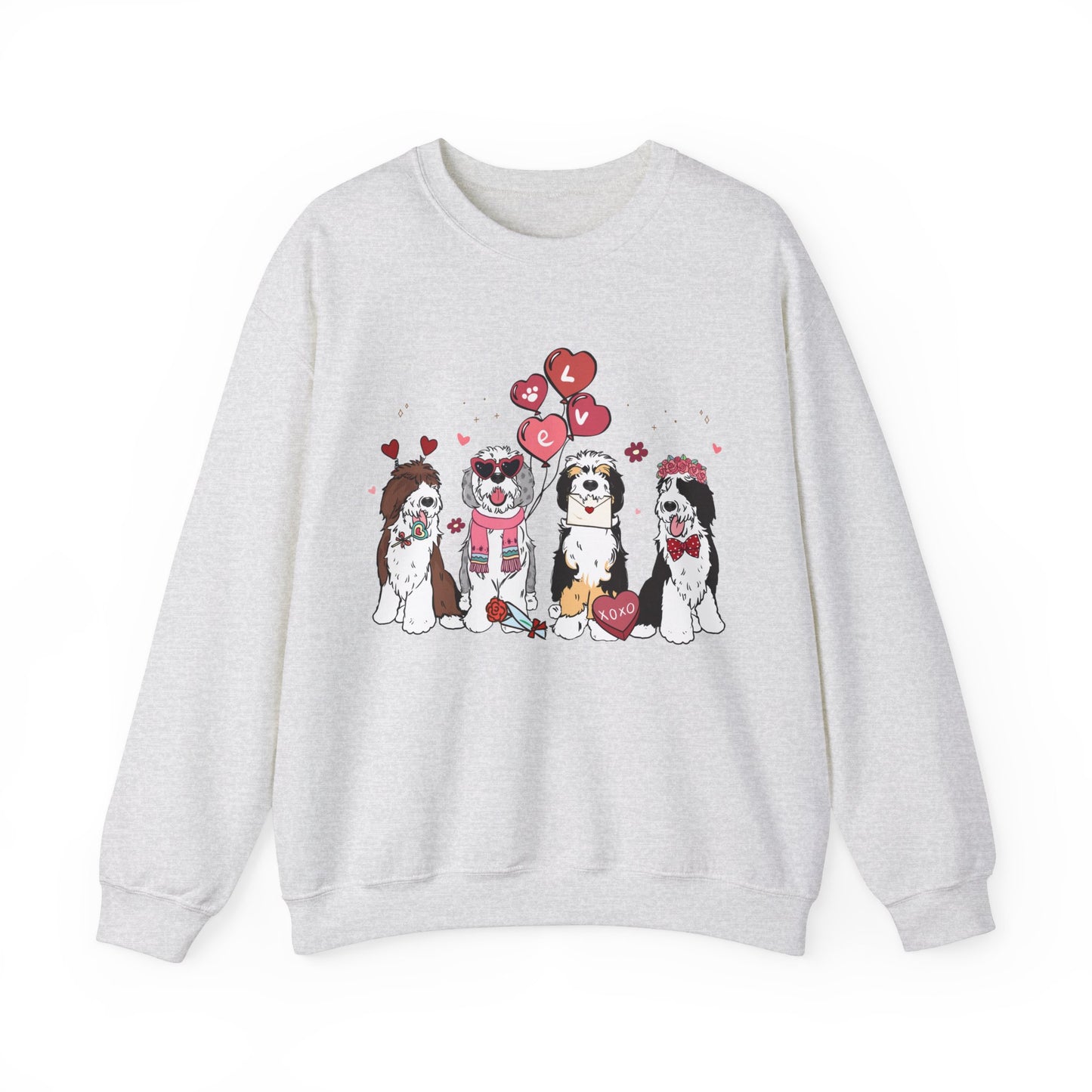 Sheepadoodle Dog Lover Love Balloon Valentines Unisex Crewneck Sweatshirt