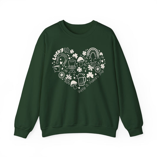 St. Patrick's Day Doodle Heart Unisex Crewneck Sweatshirt