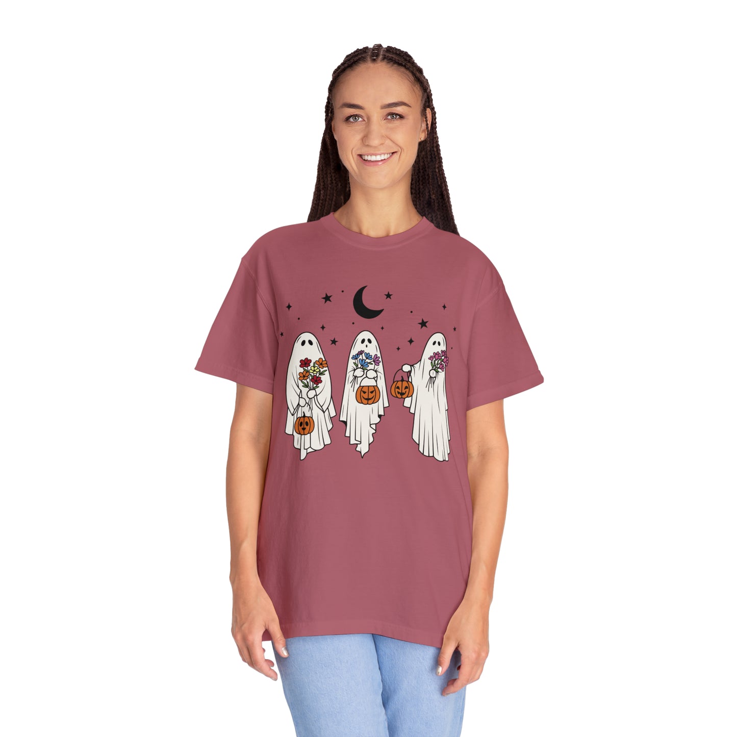 Boho Trick or Treating Ghosts holding Flowers and Pumpkins Comfort Colors Unisex Garment-Dyed T-shirt