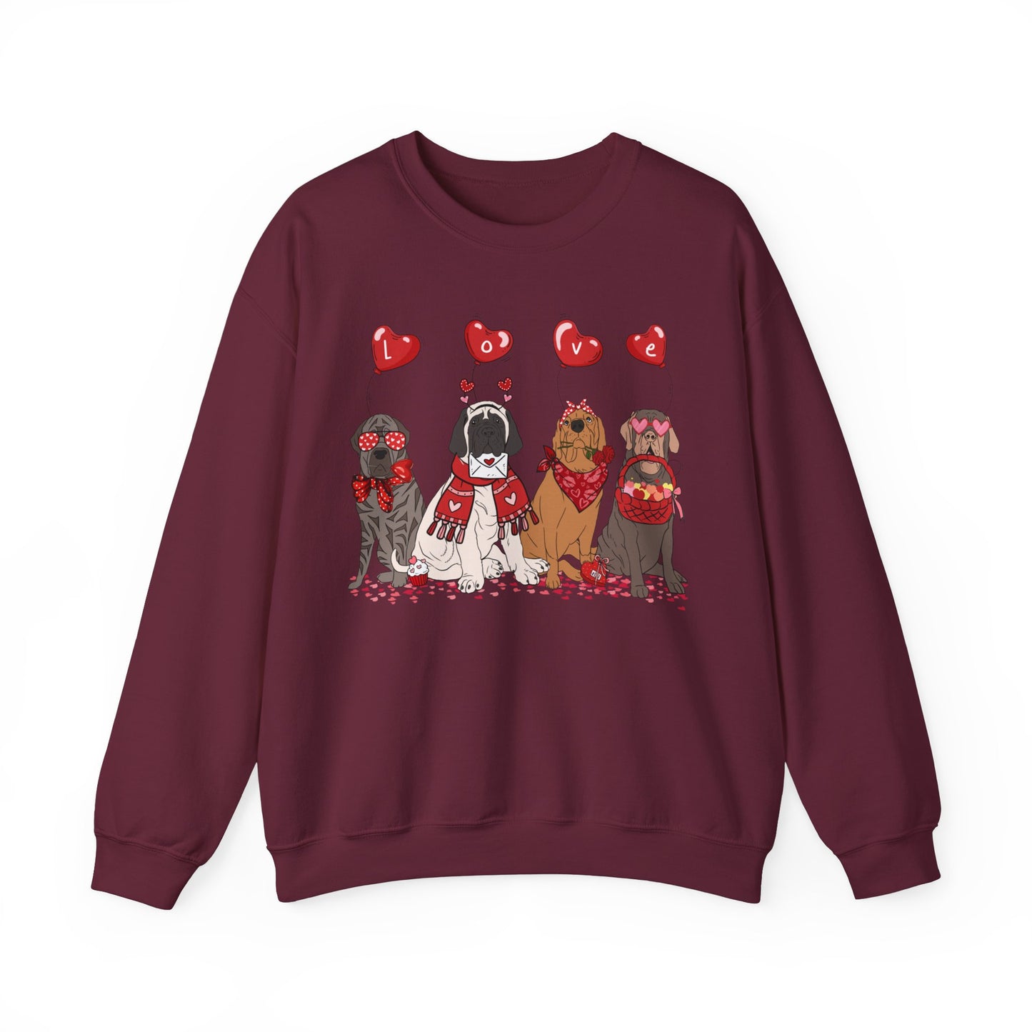 English Mastiff  Dog Lover Love Balloon Valentines Unisex Crewneck Sweatshirt