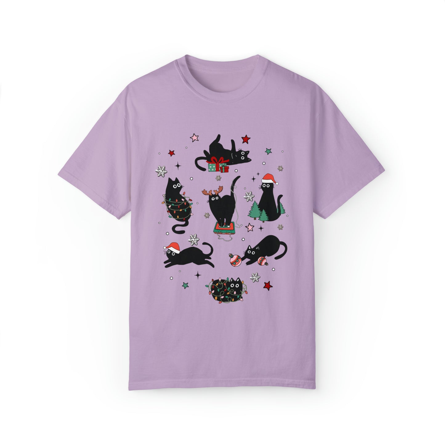 Purr-fectly Festive Christmas Cat Lover  Unisex Garment-Dyed T-shirt