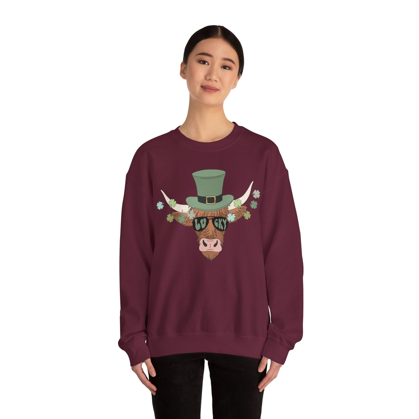 Highland Cow  Lover St. Patricks  Unisex Crewneck Sweatshirt