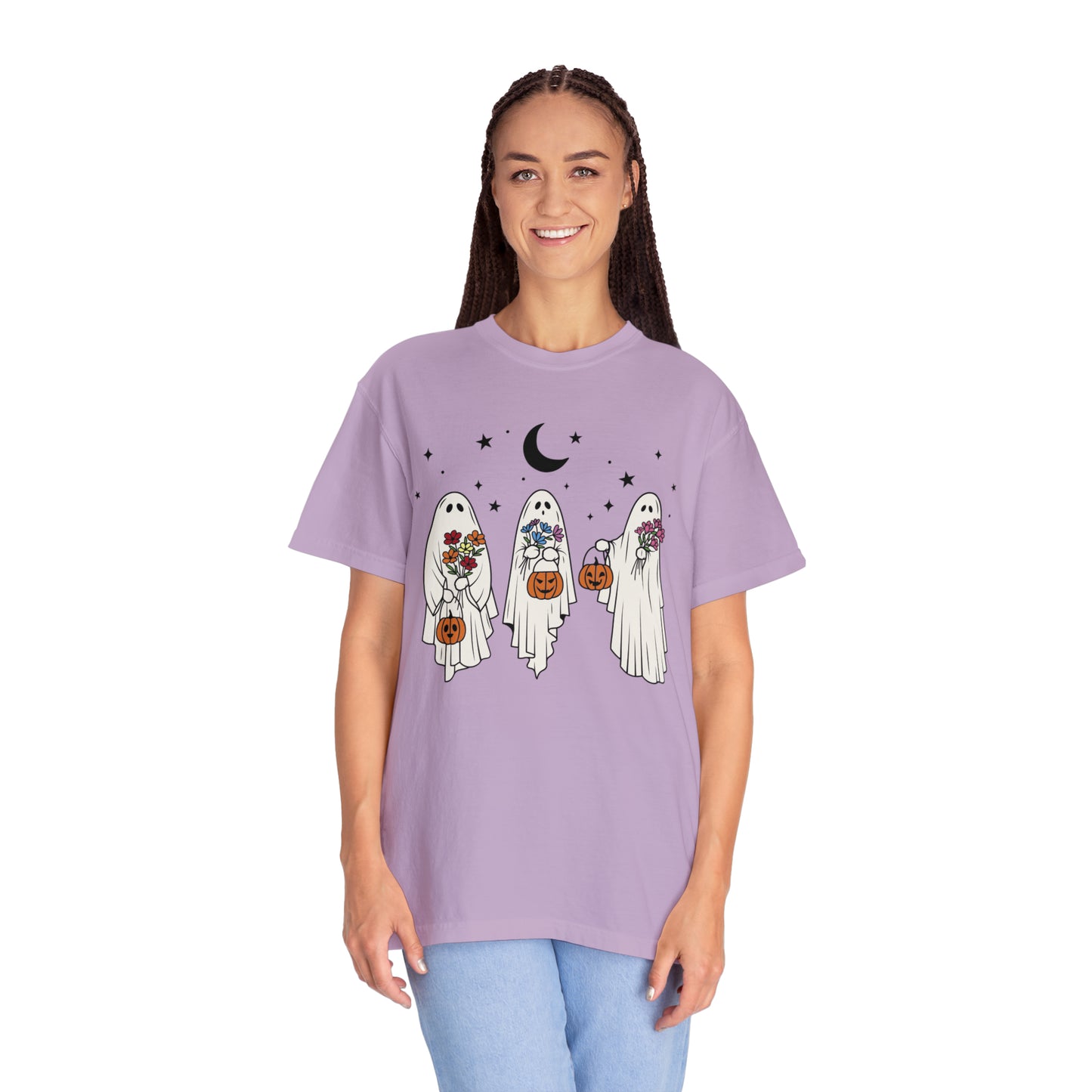 Boho Trick or Treating Ghosts holding Flowers and Pumpkins Comfort Colors Unisex Garment-Dyed T-shirt