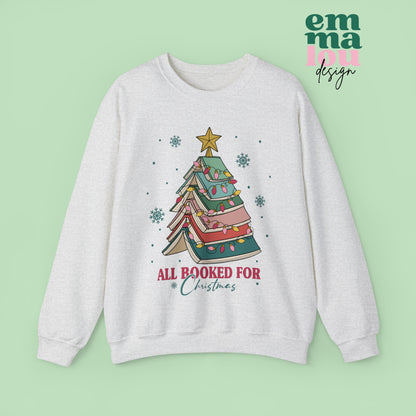 All Booked for Christmas Book Lover Christmas Tree Unisex Sweatshirt