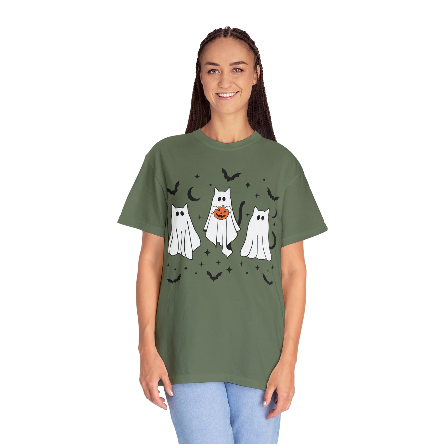 The Cats Dressed Up as Ghosts for Halloween to Trick or Treat  Comfort Colors Unisex Garment-Dyed T-shirt