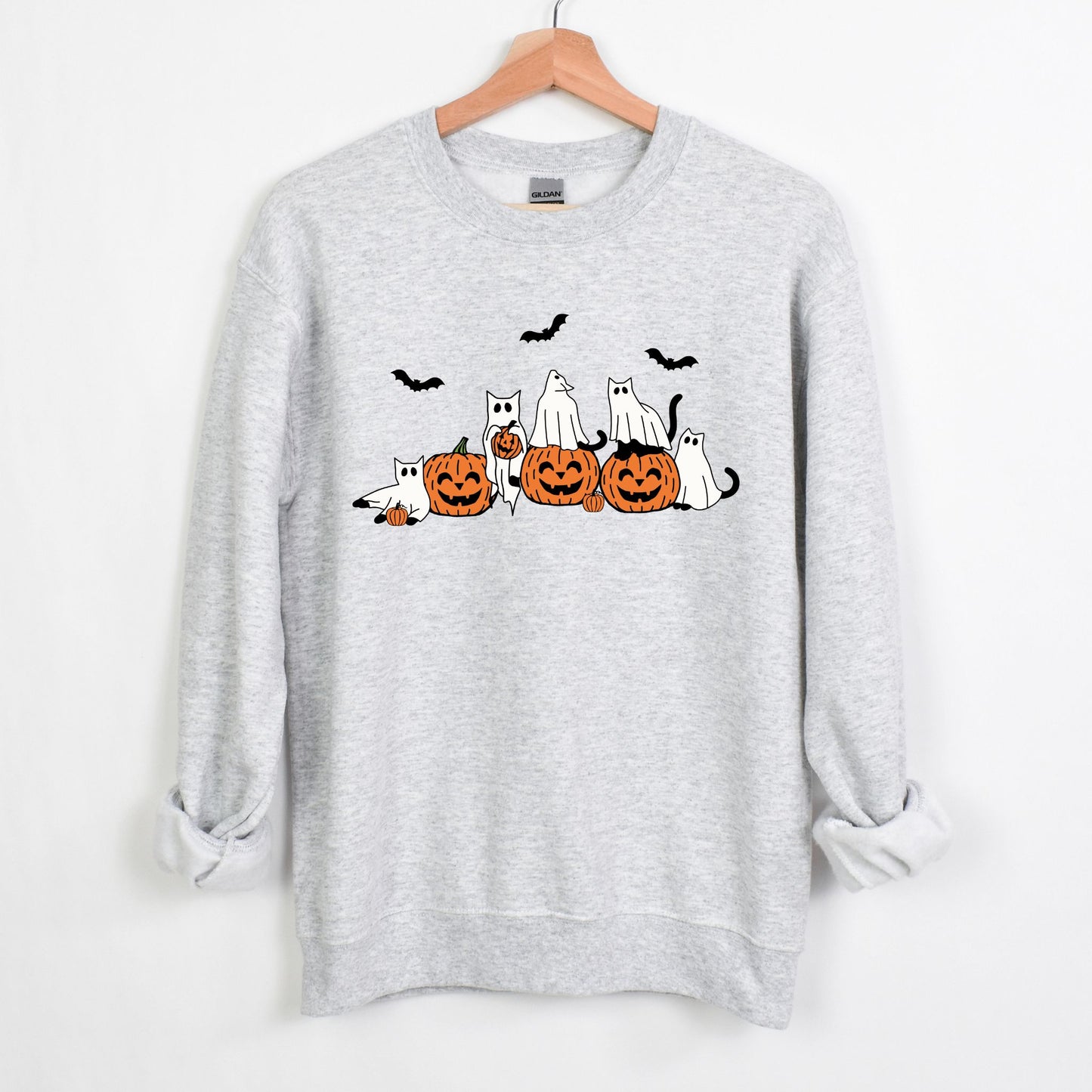 Ghost Cats with Pumpkins Halloween Unisex Sweatshirt