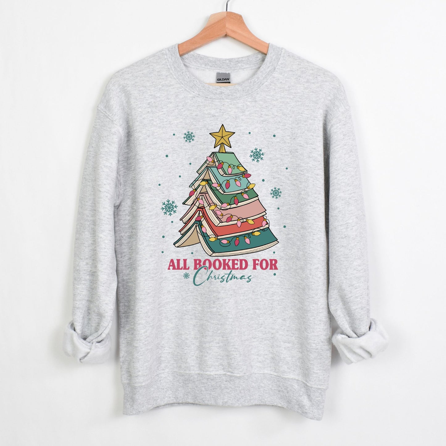 All Booked for Christmas Book Lover Christmas Tree Unisex Sweatshirt