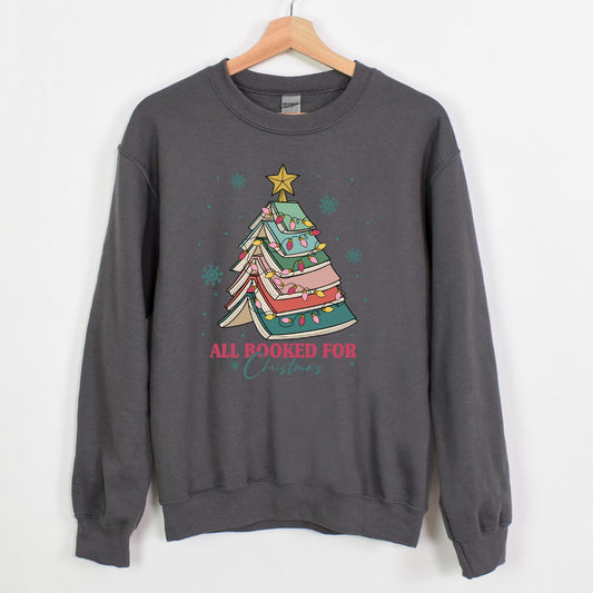 All Booked for Christmas Book Lover Christmas Tree Unisex Sweatshirt