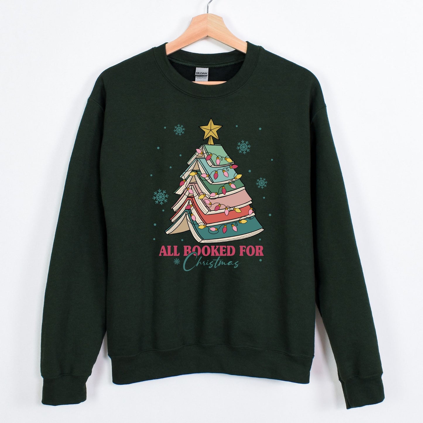 All Booked for Christmas Book Lover Christmas Tree Unisex Sweatshirt