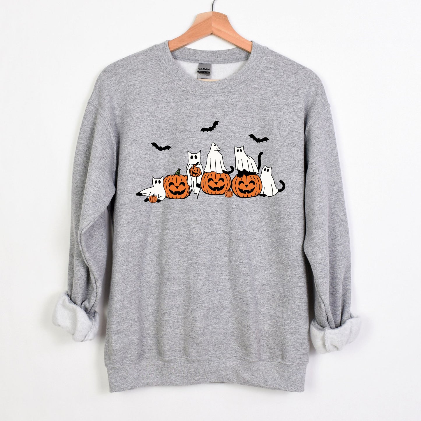 Ghost Cats with Pumpkins Halloween Unisex Sweatshirt