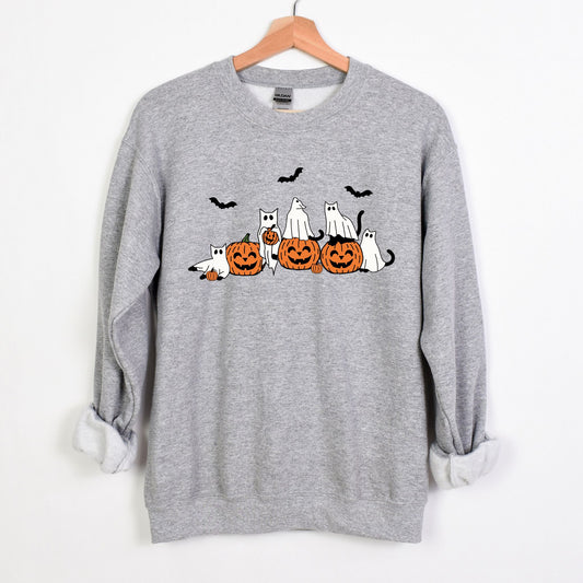 Ghost Cats with Pumpkins Halloween Unisex Sweatshirt