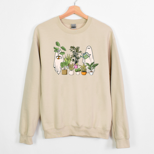 Ghostly Green Thumbs: Ghost Plant Lovers Watering House Plants Unisex Sweatshirt