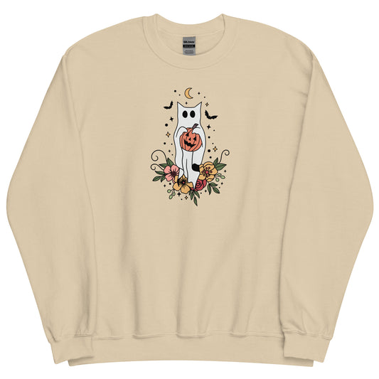 Floral Cat Ghost Halloween Unisex Sweatshirt