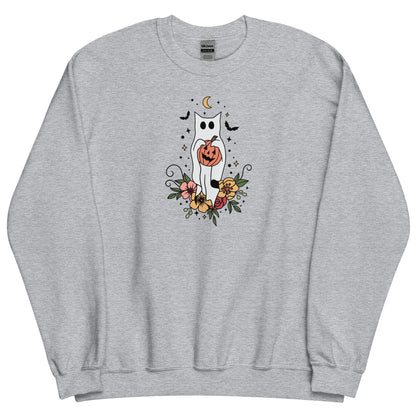 Floral Cat Ghost Halloween Unisex Sweatshirt