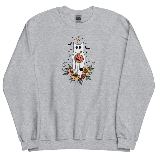 Floral Cat Ghost Halloween Unisex Sweatshirt