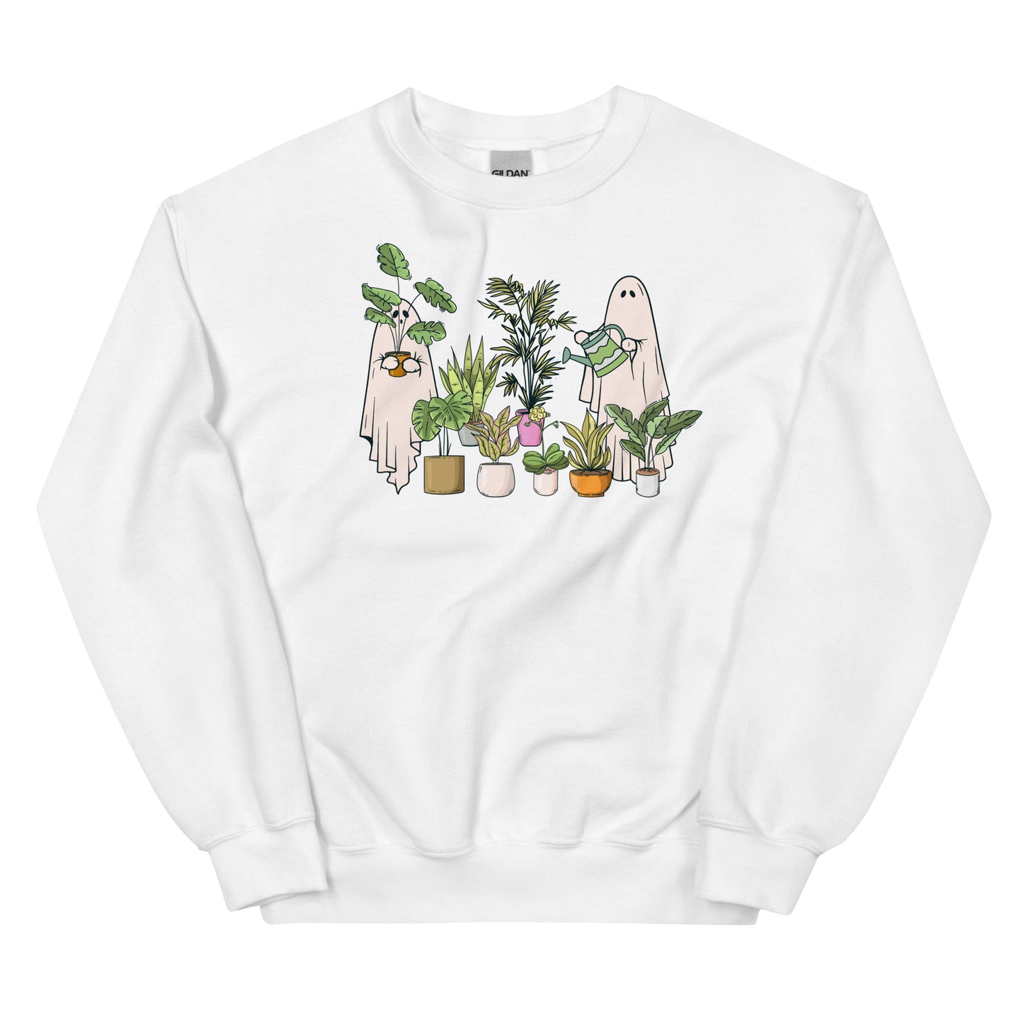 Ghostly Green Thumbs: Ghost Plant Lovers Watering House Plants Unisex Sweatshirt